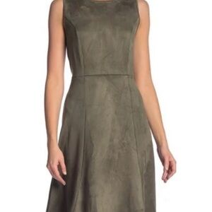 Premise Green Faux Suede Sleeveless A-line Midi Dress